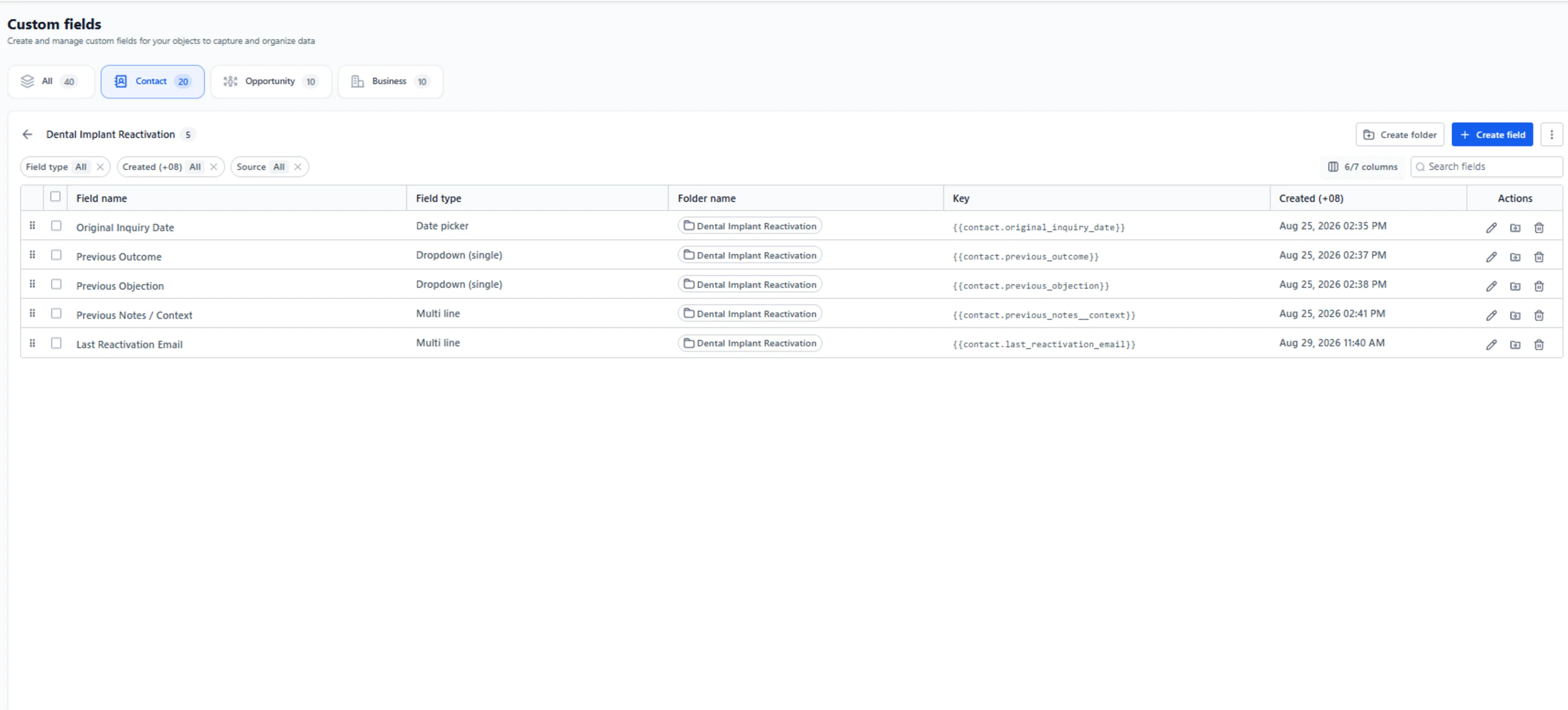 Reactivation Custom Fields